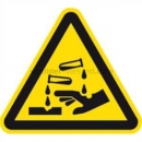 Warnzeichen: Warnung vor ätzenden Stoffen nach ISO 7010 (W 023)
