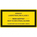 Warnzeichen: Laser Klasse 2 - Laserstrahlung - Wenn geöffnet nicht in den Strahl blicken