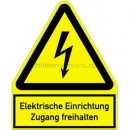 Warnschilder mit Text und Piktogramm: Kombischild Elektrische Einrichtung - Zugang freihalten