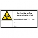 Warnschilder Strahlenschutz: Warnetikett Radioaktiv, außen kontaminationsfrei nach DIN 25430 (E 200)