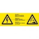 Warnschilder mit Text und Piktogramm: Warnetiketten Vorsicht! Spannung zwischen Gehäuse und Batterie - 3sprachig