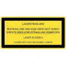 Warnzeichen: Laser Klasse 4 - Laserstrahlung - Bestrahlung von Auge oder Haut durch direkte oder Streustrahlung vermeiden  